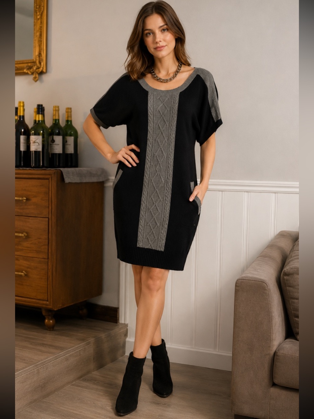 Gentle fawn - Anthropologie - black & gray dress with pockets